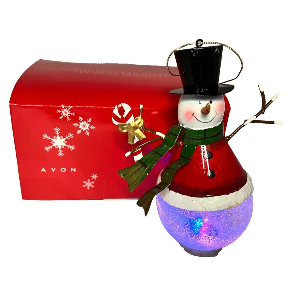 Vtg Light up SNOWMAN Ornament AVON Wireless Color Changing Christmas Tree Decor